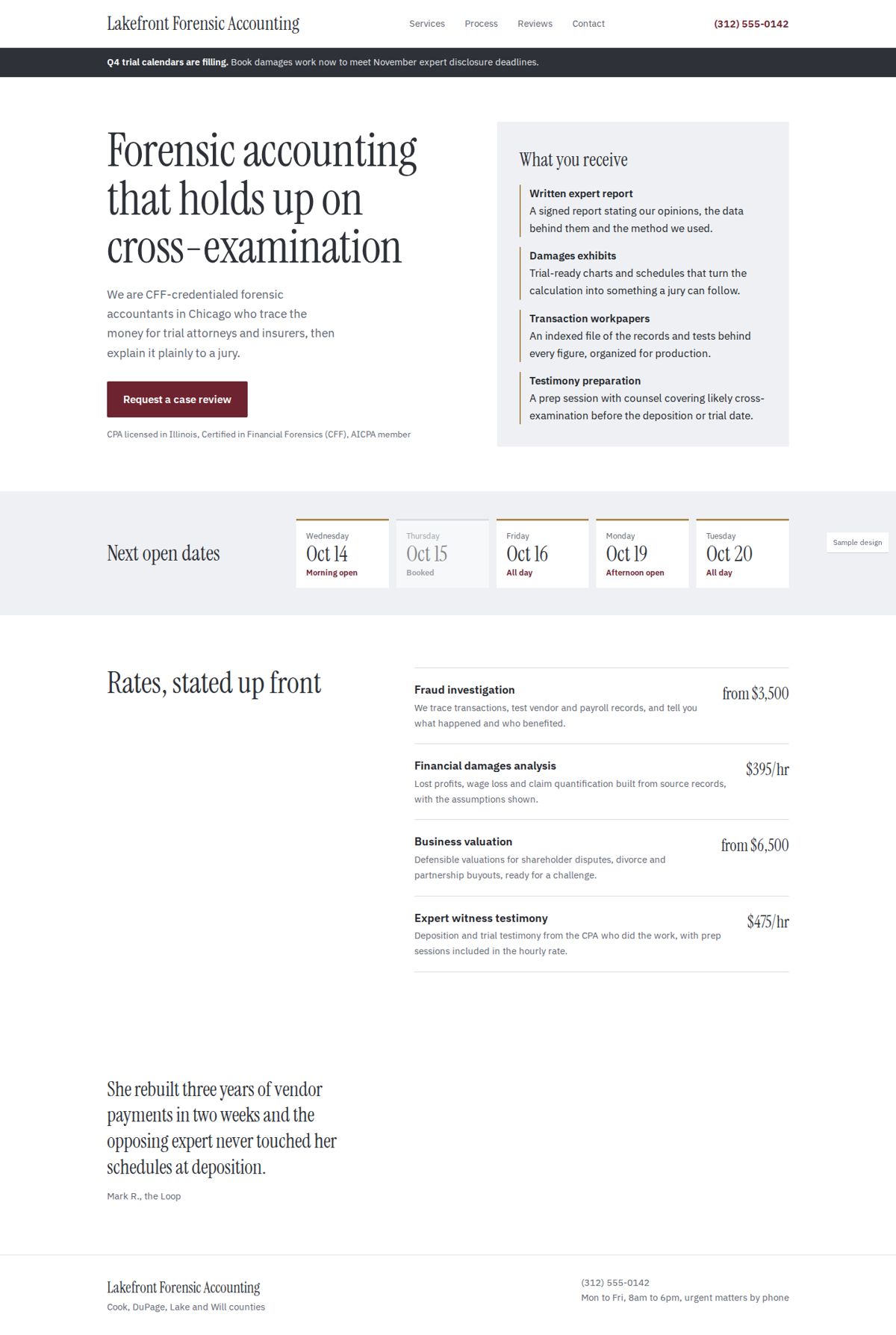 Full page of a sample business website, desktop view